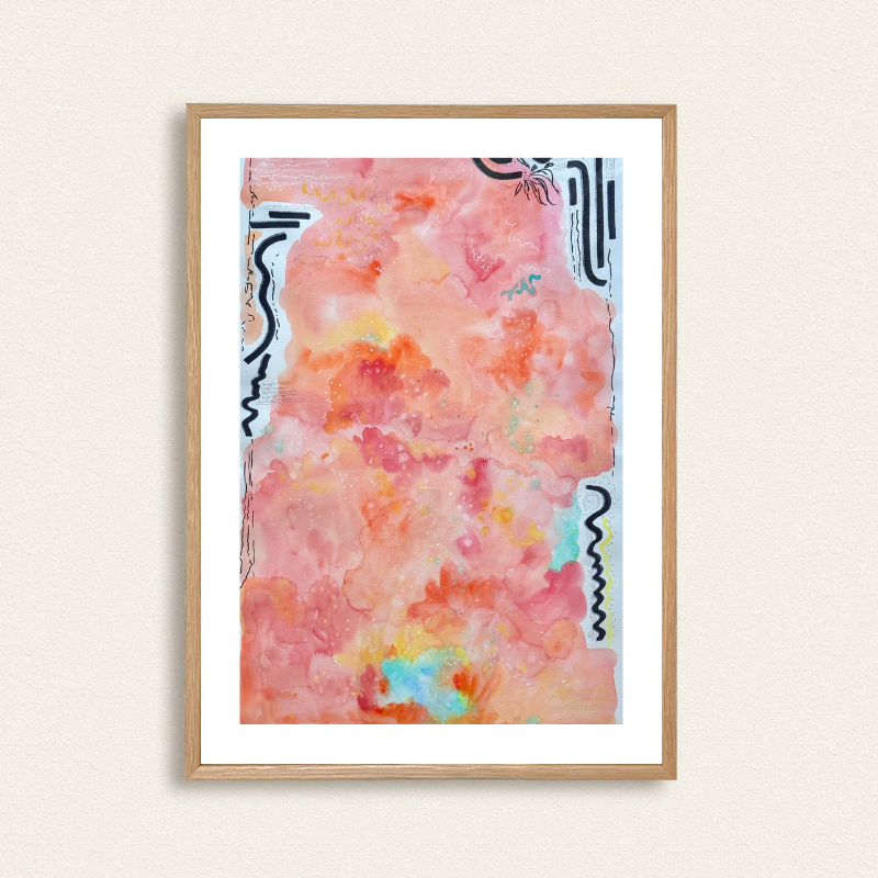 Large original watercolor artwork capturing calm emotional energy and soul