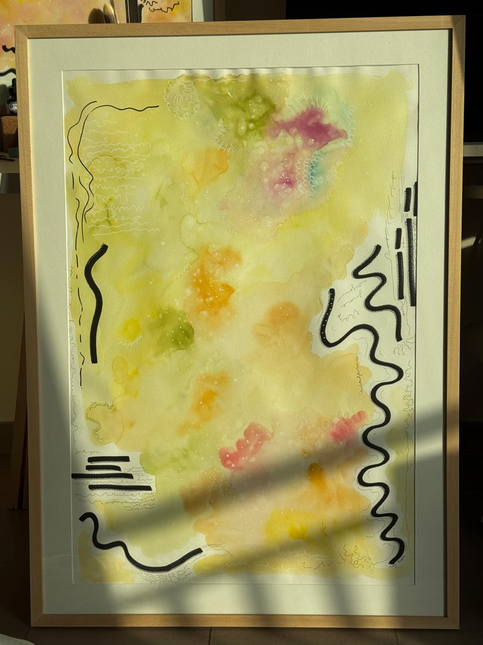 Large original watercolor artwork capturing calm emotional energy and soul