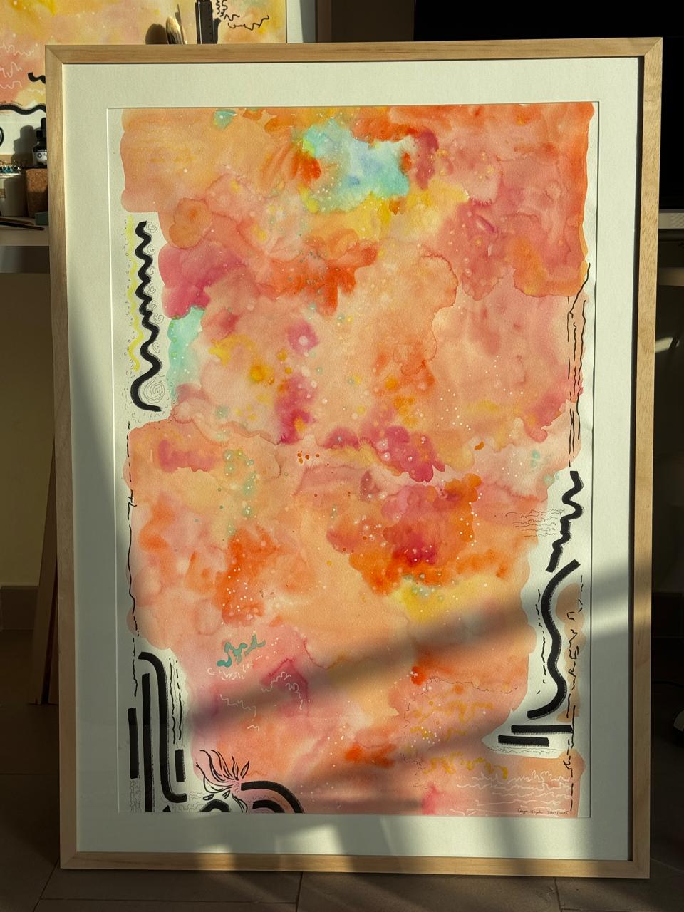 Large original watercolor artwork capturing calm emotional energy and soul
