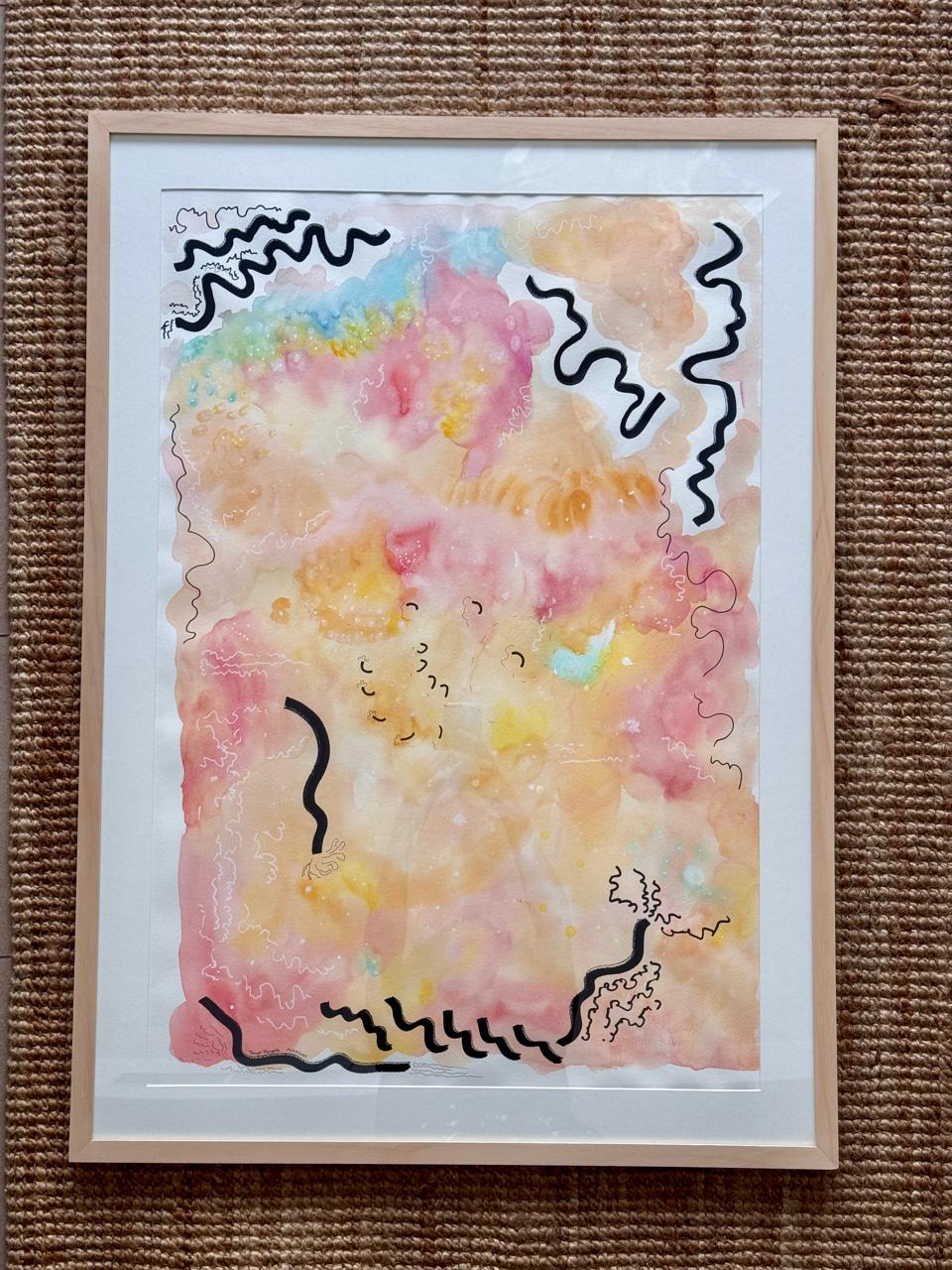 Large original watercolor artwork capturing calm emotional energy and soul