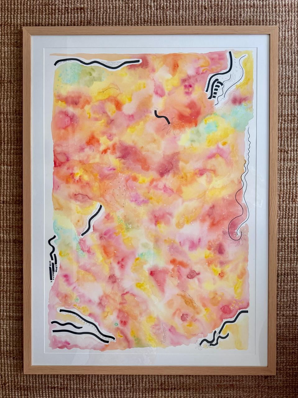 Large original watercolor artwork capturing calm emotional energy and soul