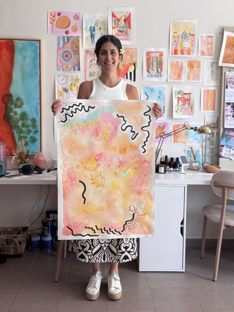 Large original watercolor artwork capturing calm emotional energy and soul