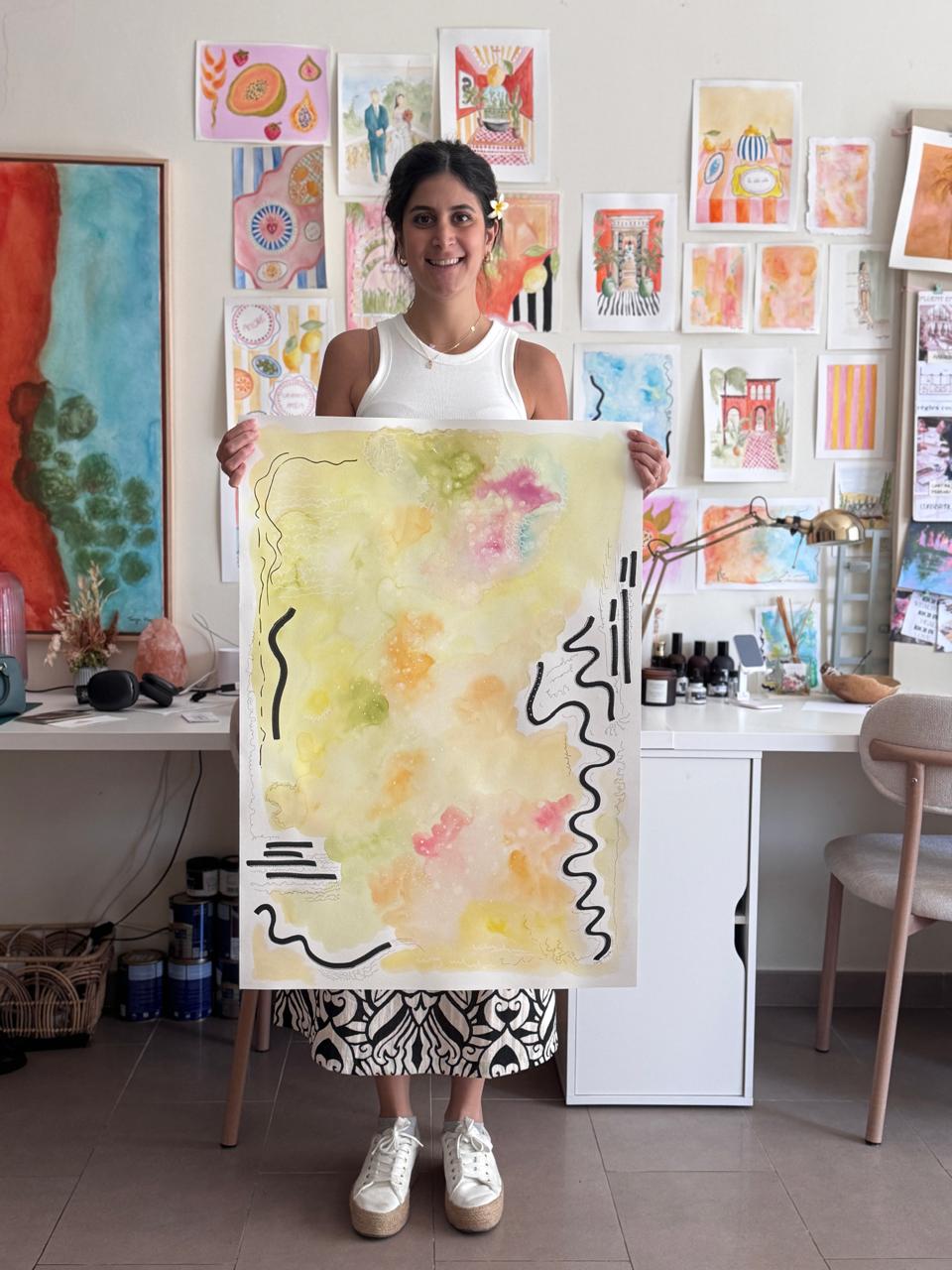 Large original watercolor artwork capturing calm emotional energy and soul