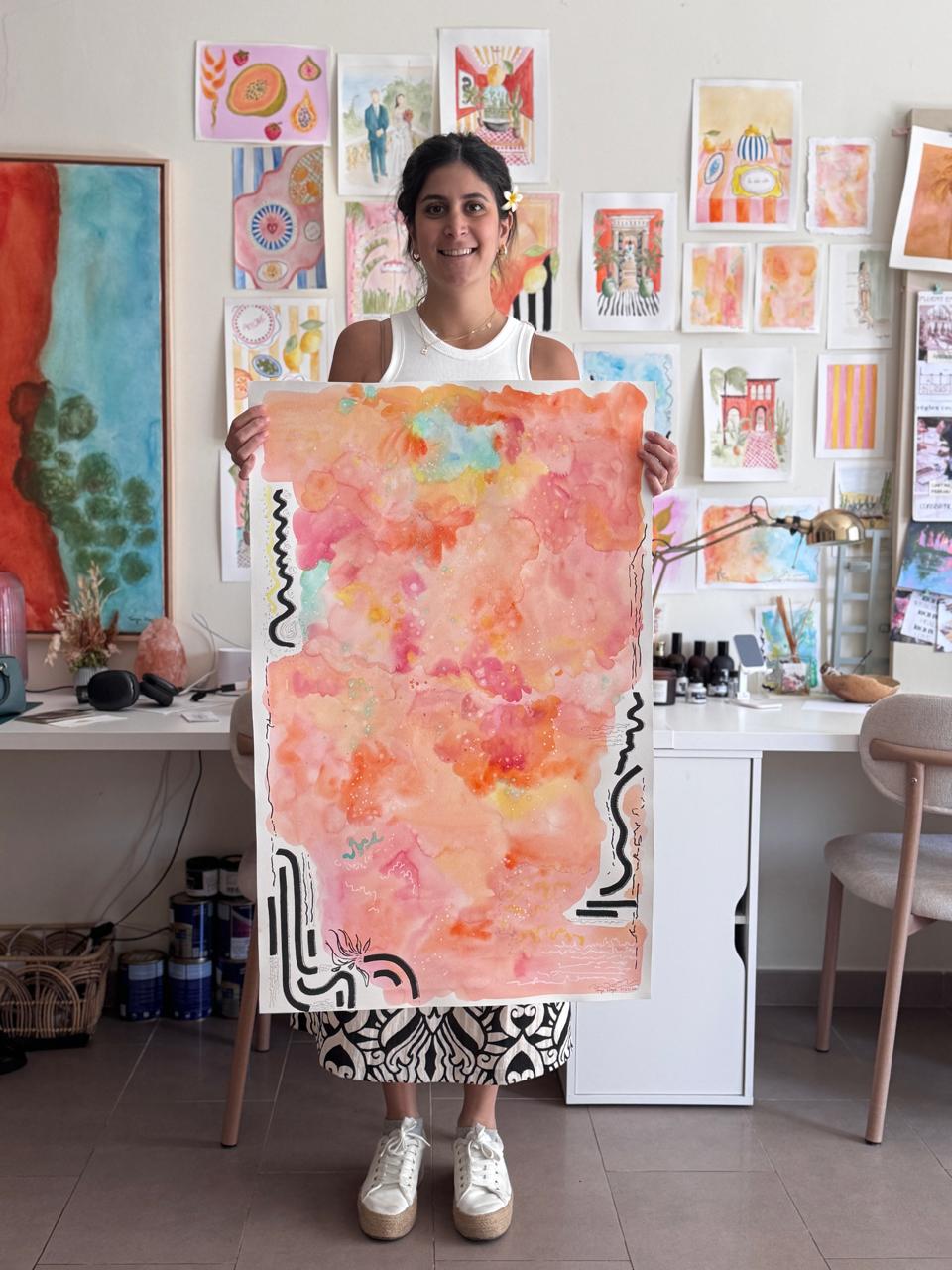 Large original watercolor artwork capturing calm emotional energy and soul