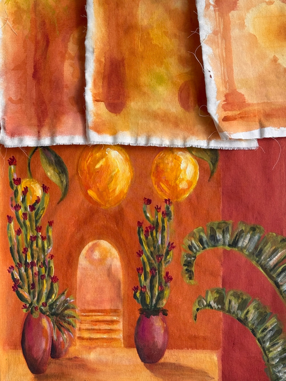 Colorful Mediterranean interior artwork with warm tones, natural light and a refined, luminous atmosphere