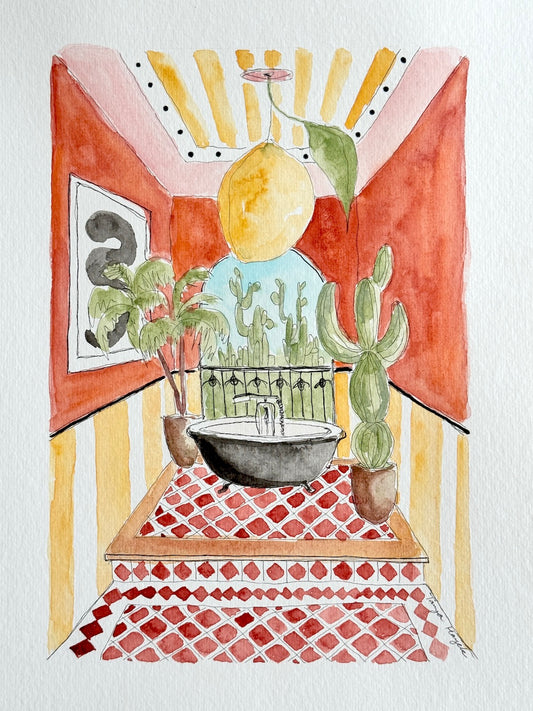 watercolor, watercolor illustration, interior illustration