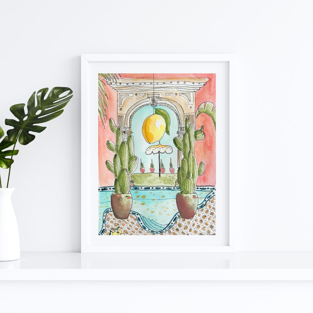 interior watercolor, interior illustration, bathroom watercolor, watercolor illustration, eclectic bathroom illustration, house watercolor