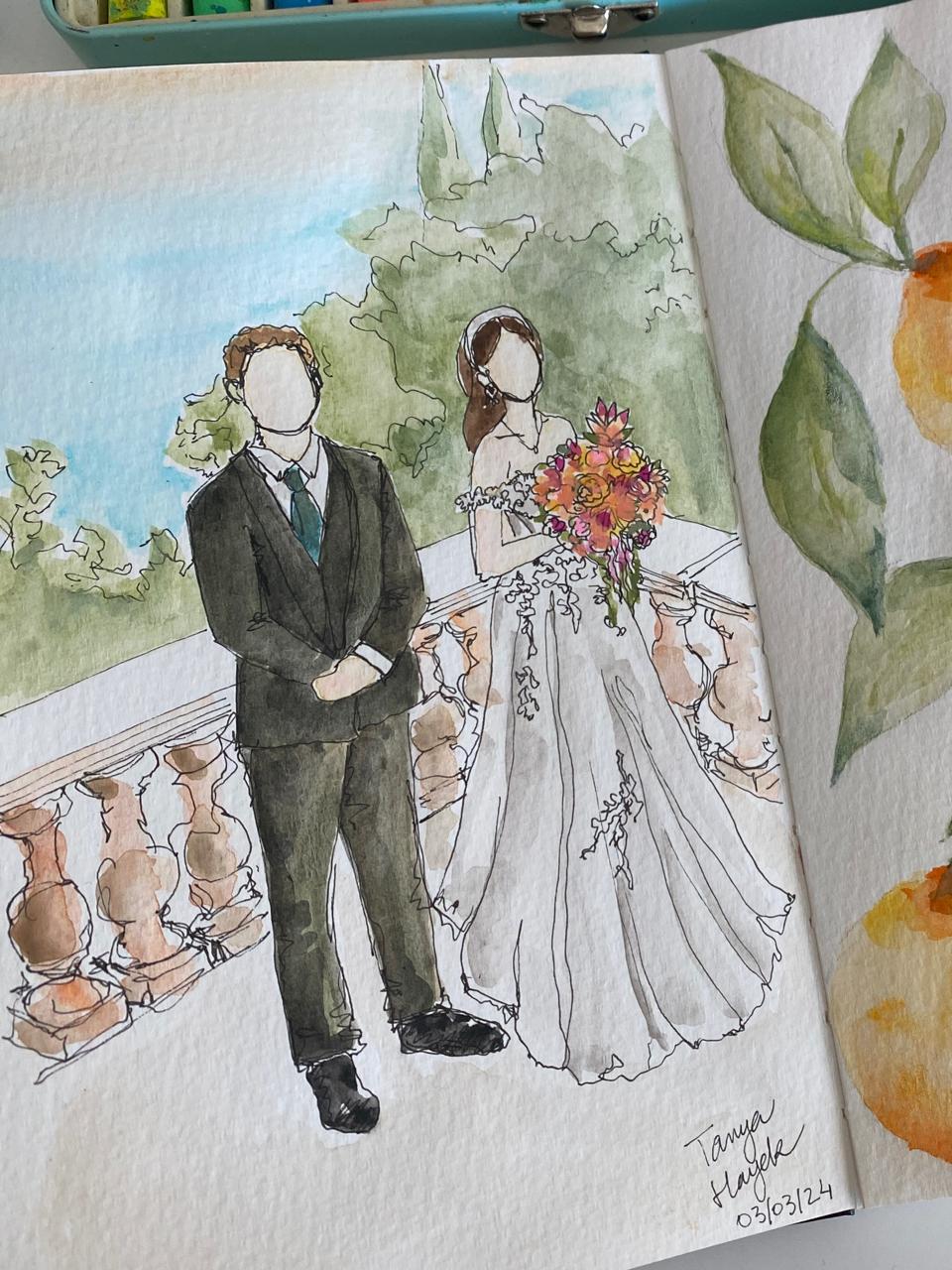 portrait watercolor, portrait illustration, wedding illustration, wedding painting