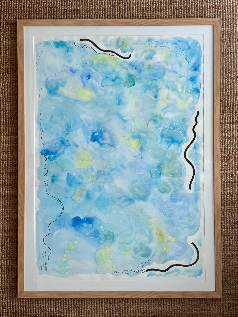 Large original watercolor artwork capturing calm emotional energy and soul